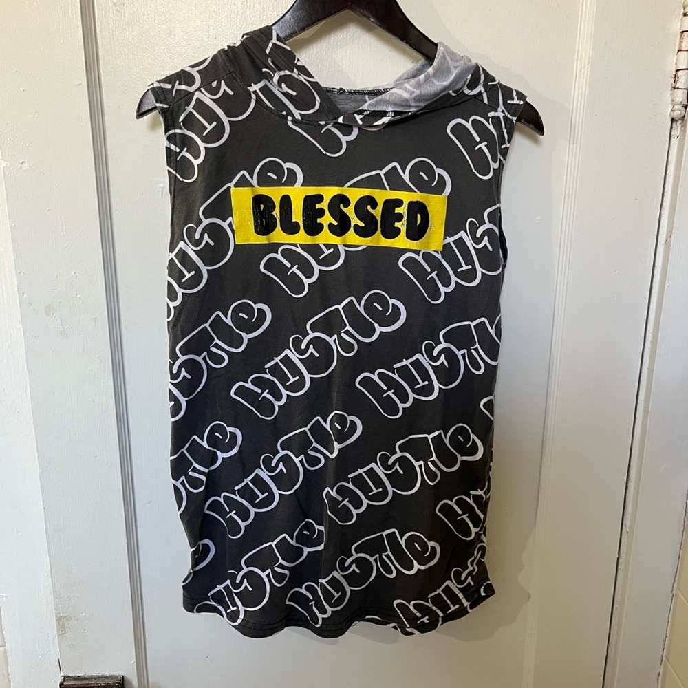Bailey Apparel "Hustle & Blessed" Men’s Streetwear Sleeveless Hoodie Small EUC